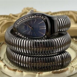 Serpenti Wrap Bracelet Watch – Black-Gray Tone / Dark Blue Dial ✨